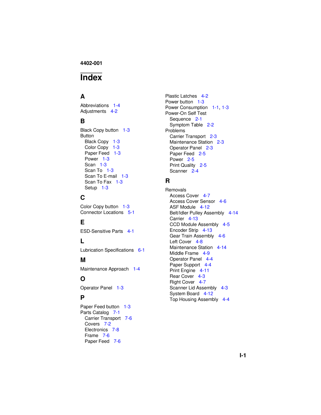 Lexmark 4402-001 manual Index 