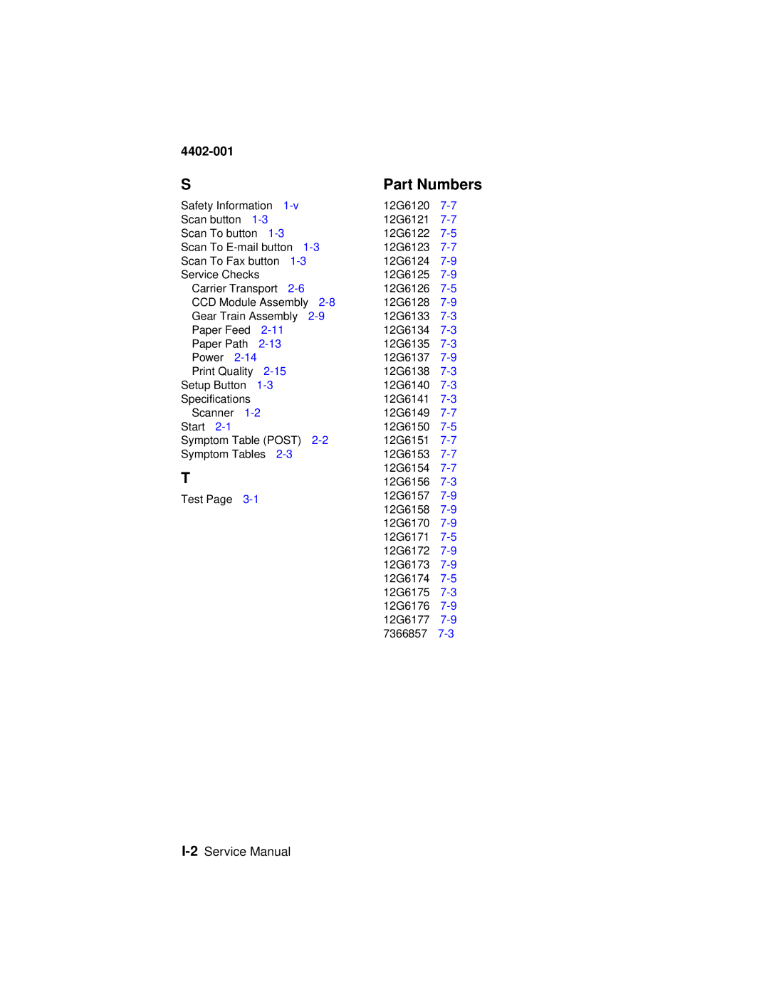 Lexmark 4402-001 manual Part Numbers 