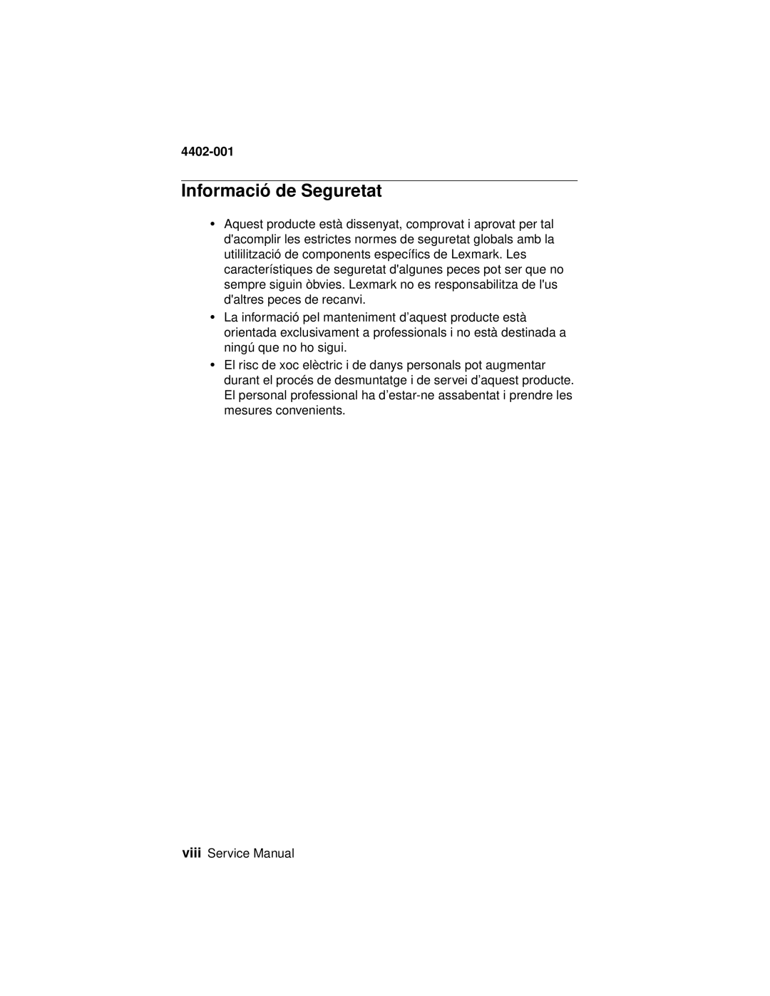 Lexmark 4402-001 manual Informació de Seguretat 