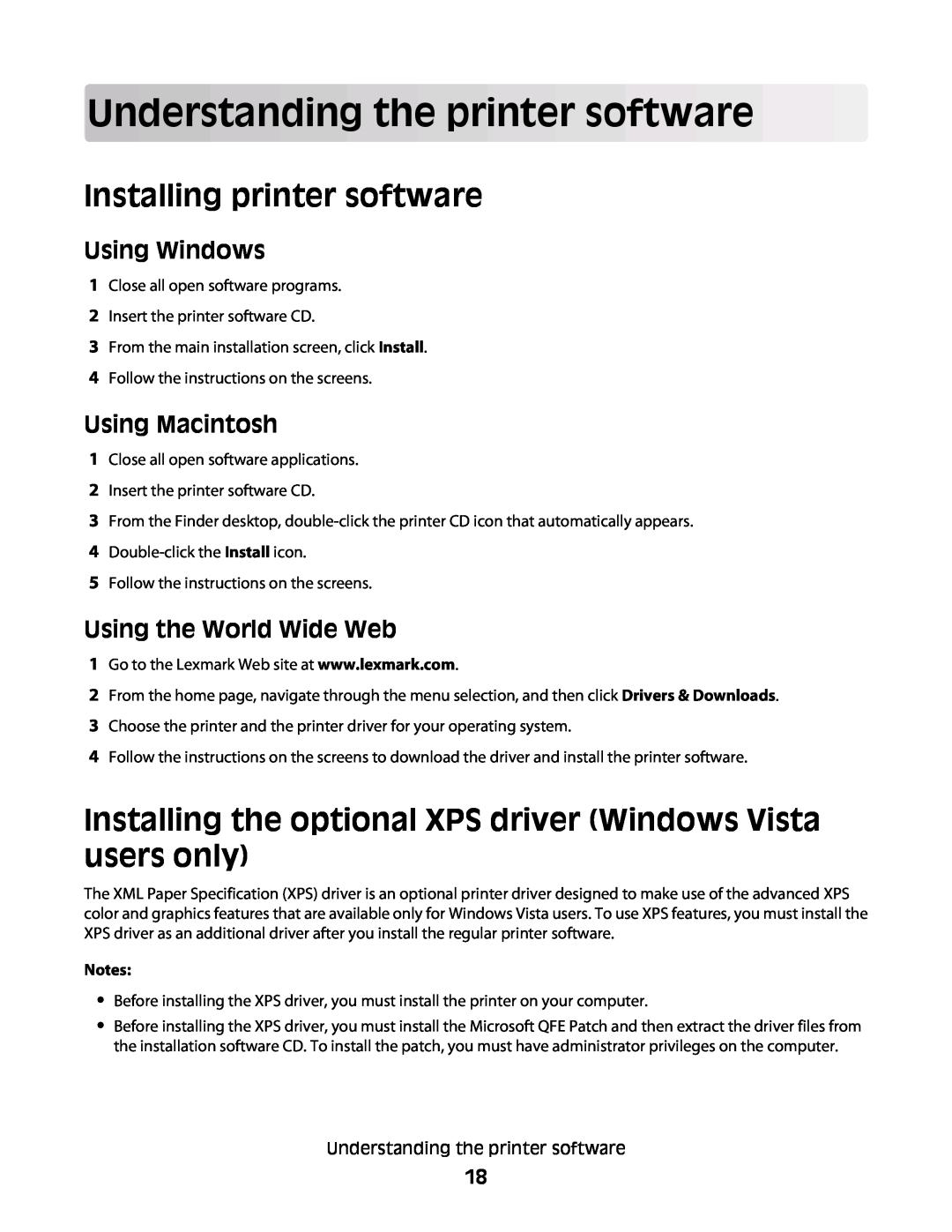 Lexmark 4433, 4445 manual Understanding the printer software, Installing printer software, Using Windows, Using Macintosh 