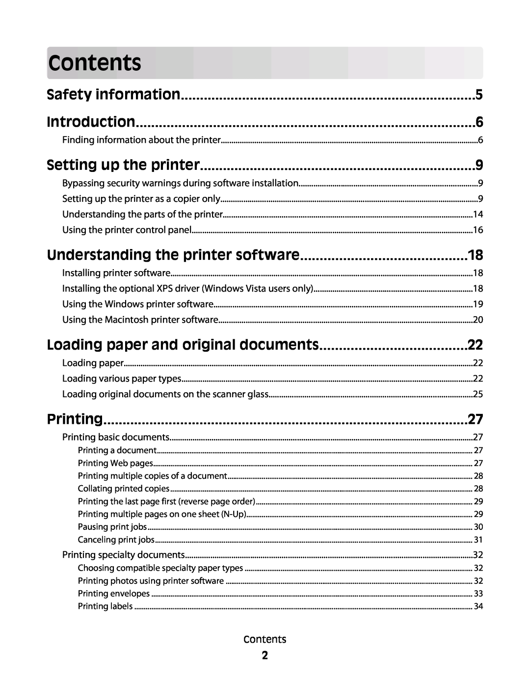 Lexmark 4433, 4445 manual Contents, Safety information, Setting up the printer, Understanding the printer software, Printing 