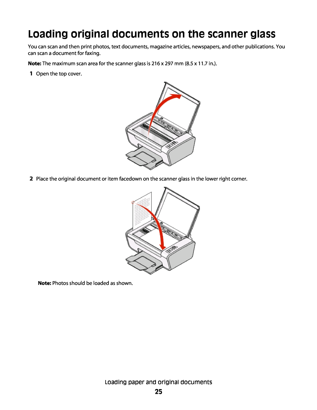 Lexmark 4445, 4433 manual Loading original documents on the scanner glass 