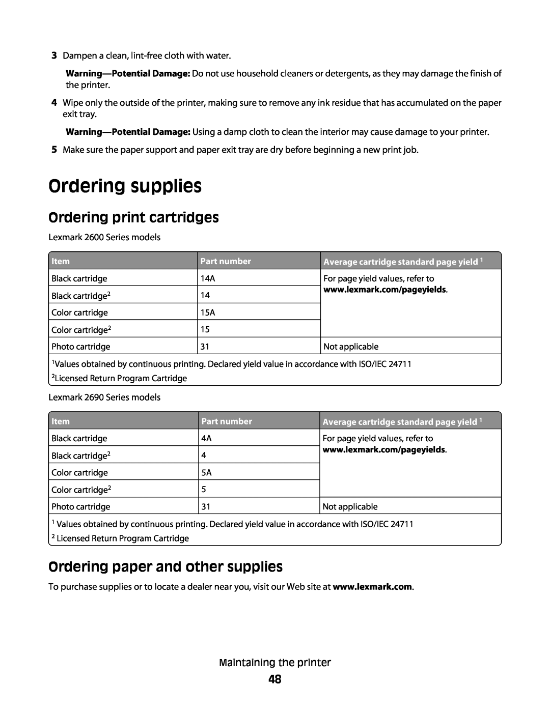 Lexmark 4433, 4445 manual Ordering supplies, Ordering print cartridges, Ordering paper and other supplies 