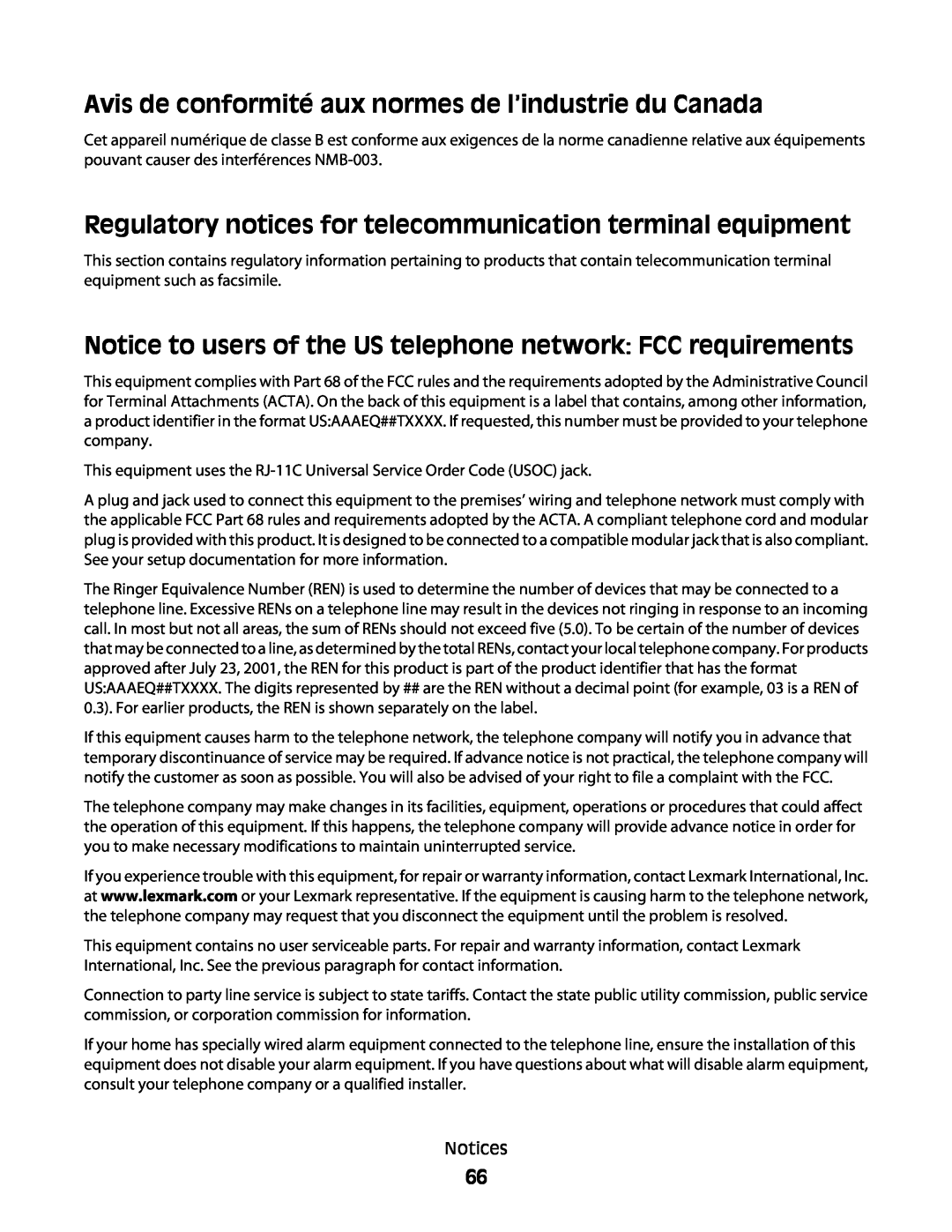 Lexmark 4433, 4445 manual Avis de conformité aux normes de l’industrie du Canada 