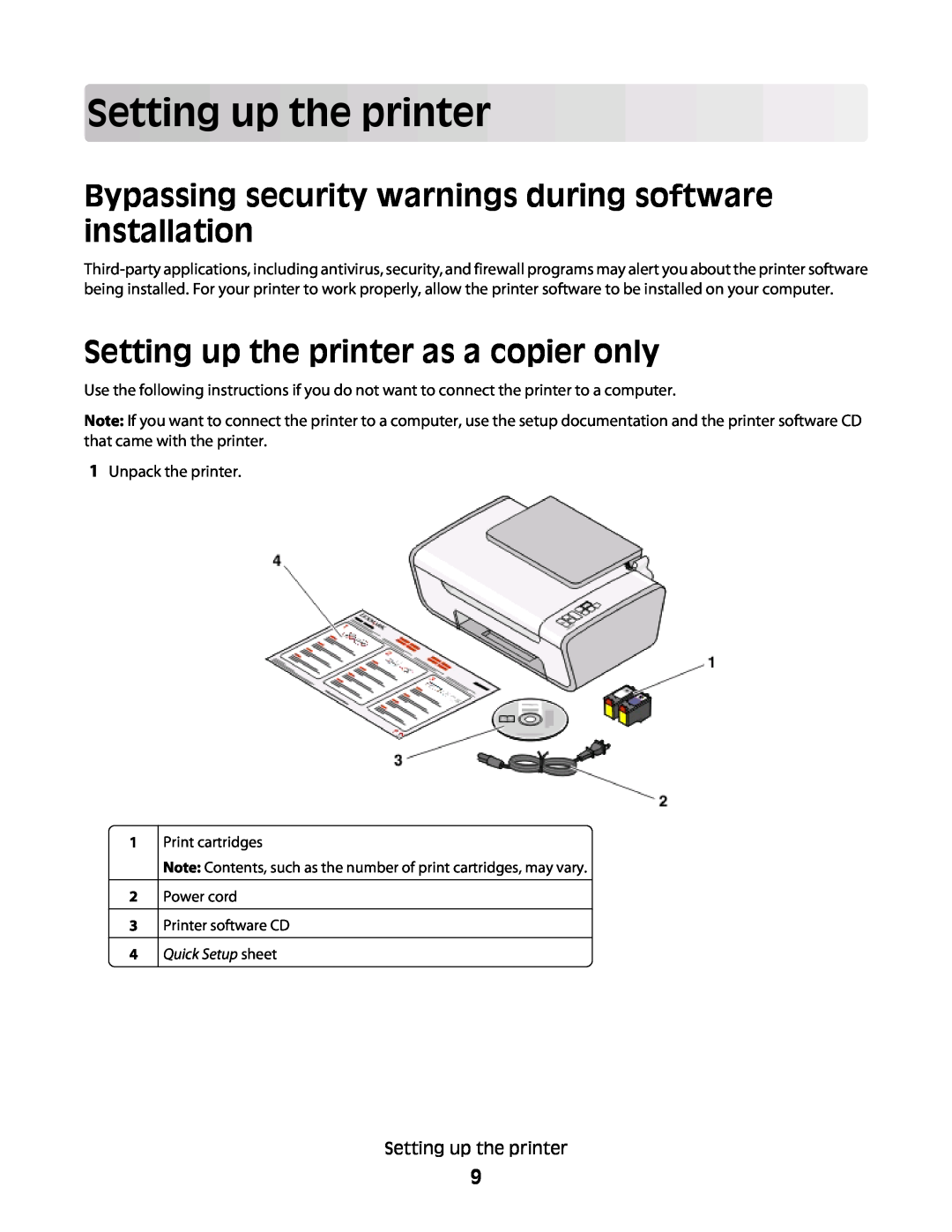 Lexmark 4445, 4433 manual Setting up the printer, Bypassing security warnings during software installation 