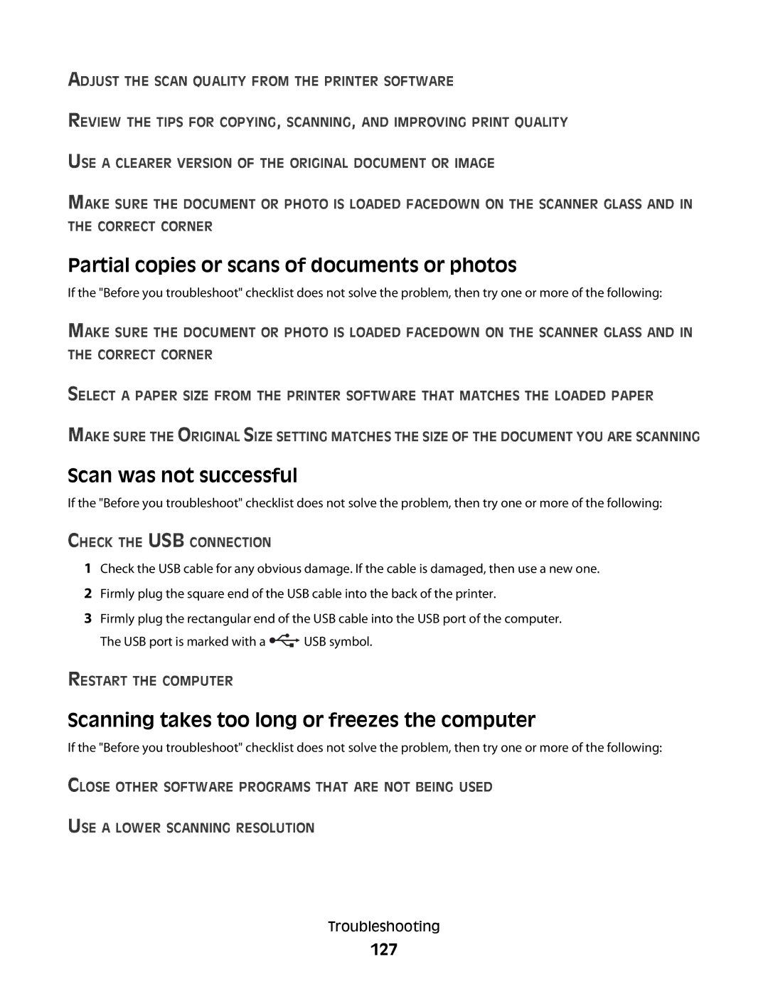 Lexmark 2WE, 4443, 2W2 Partial copies or scans of documents or photos, Scan was not successful, 127, Restart the Computer 