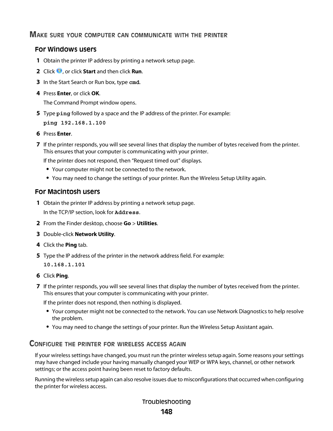 Lexmark 2W2 148, Make Sure Your Computer can Communicate with the Printer, Configure the Printer for Wireless Access Again 