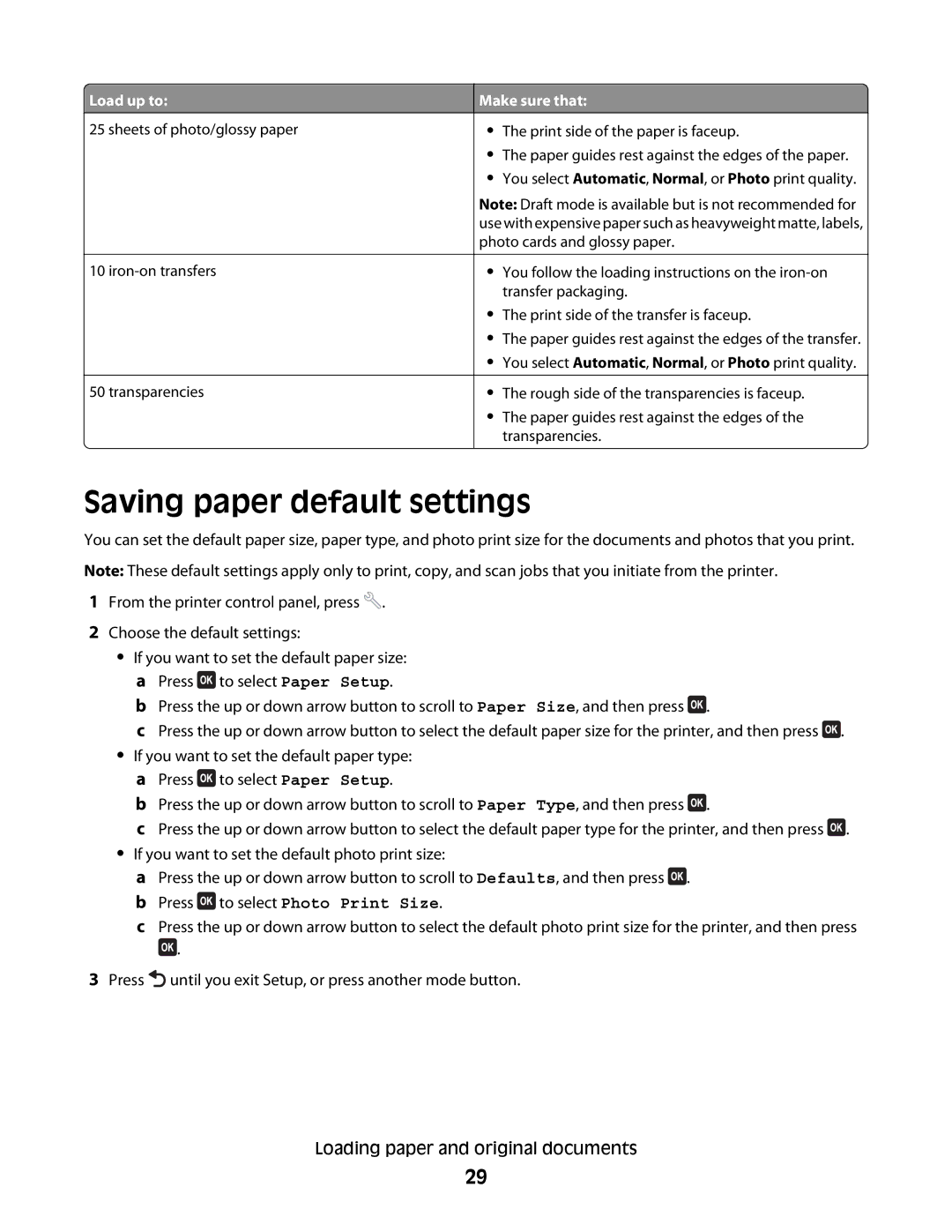 Lexmark Pro200, 4443, 90T6005, 2WE, 2W2 manual Saving paper default settings 