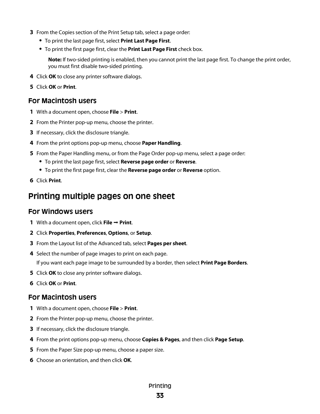 Lexmark 2W2, 4443, 90T6005, 2WE, Pro200 manual Printing multiple pages on one sheet 