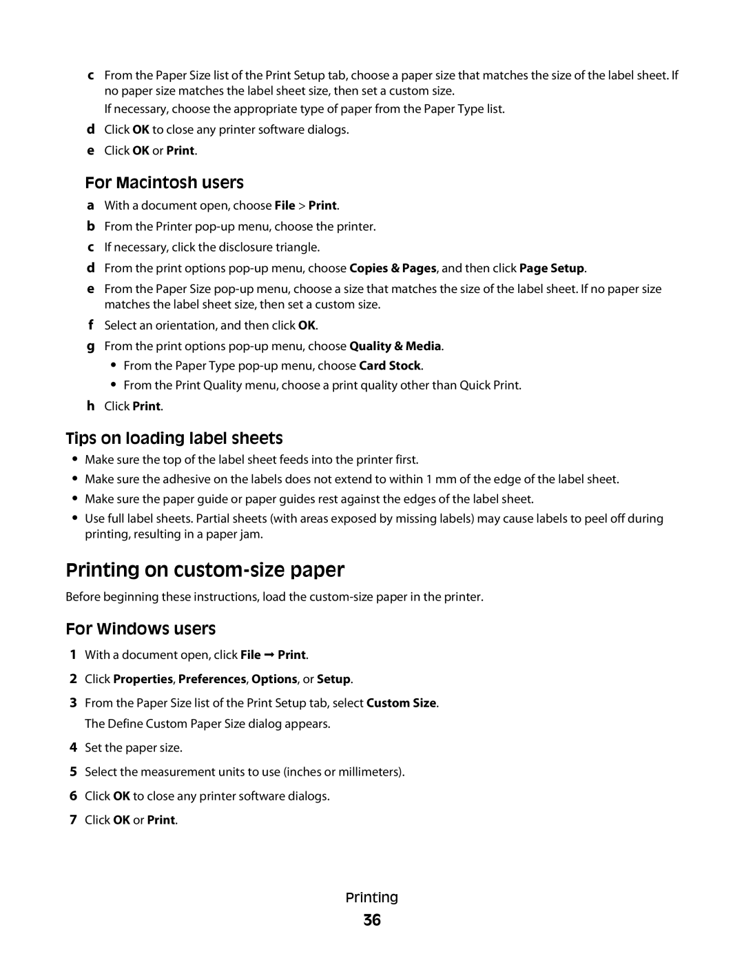 Lexmark 90T6005, 4443, 2WE, 2W2, Pro200 manual Printing on custom-size paper, Tips on loading label sheets 