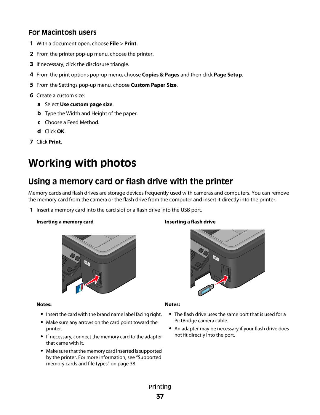 Lexmark 2WE, 4443 Working with photos, Using a memory card or flash drive with the printer, Select Use custom page size 