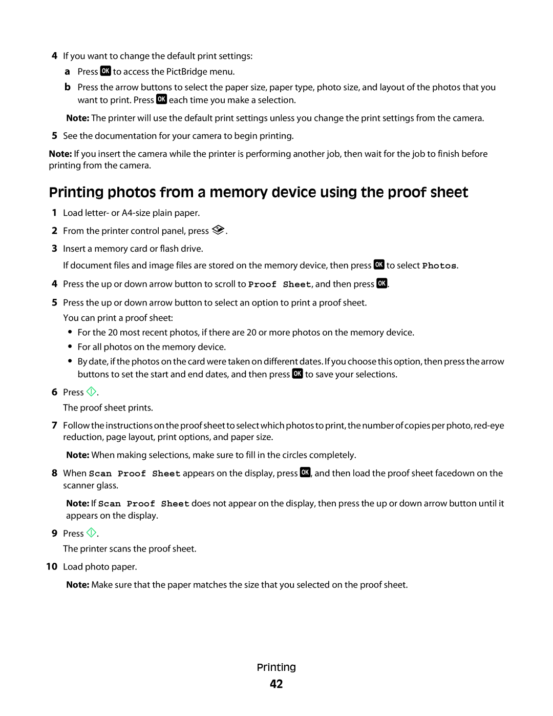 Lexmark 2WE, 4443, 90T6005, 2W2, Pro200 manual Printing photos from a memory device using the proof sheet 