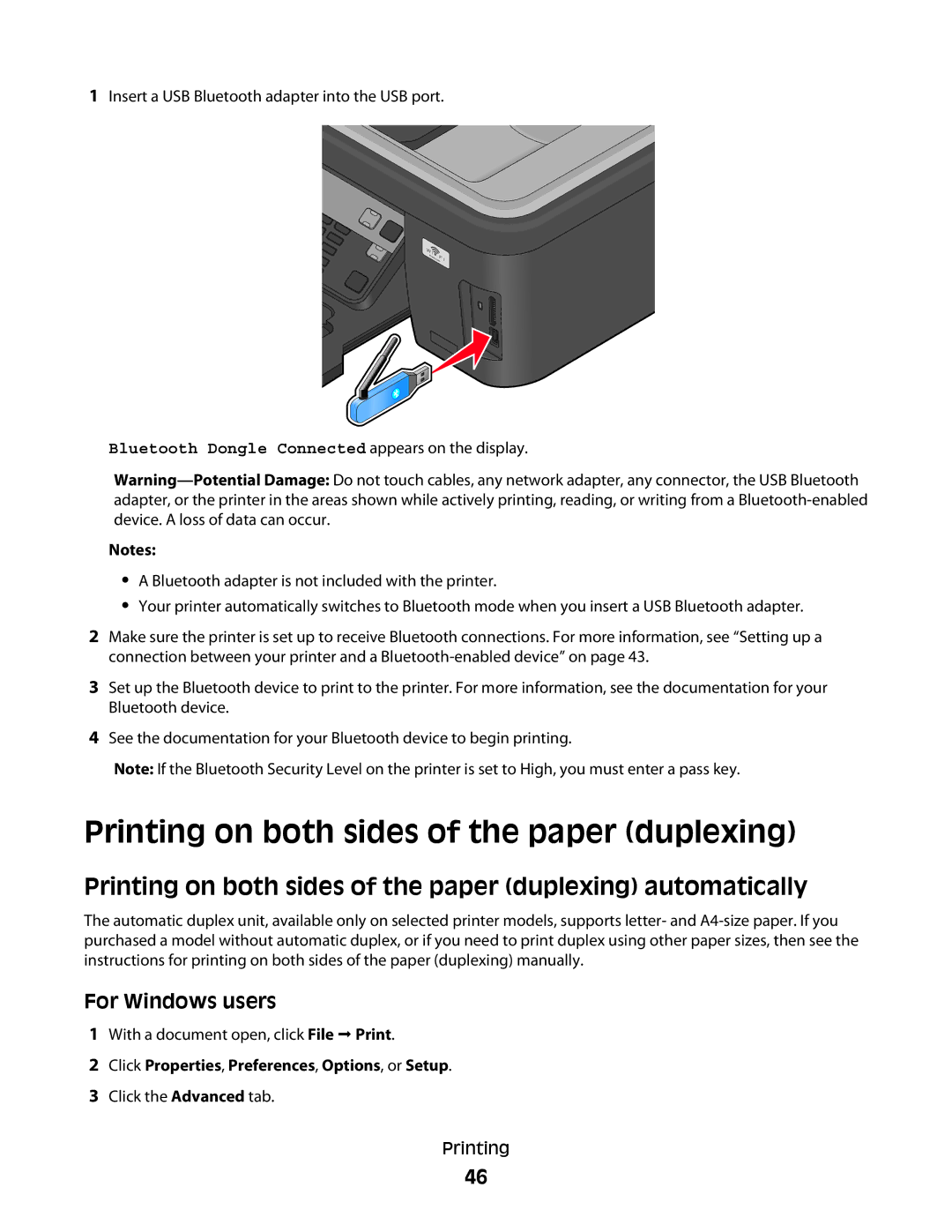 Lexmark 90T6005, 4443, 2WE, 2W2, Pro200 manual Printing on both sides of the paper duplexing automatically 