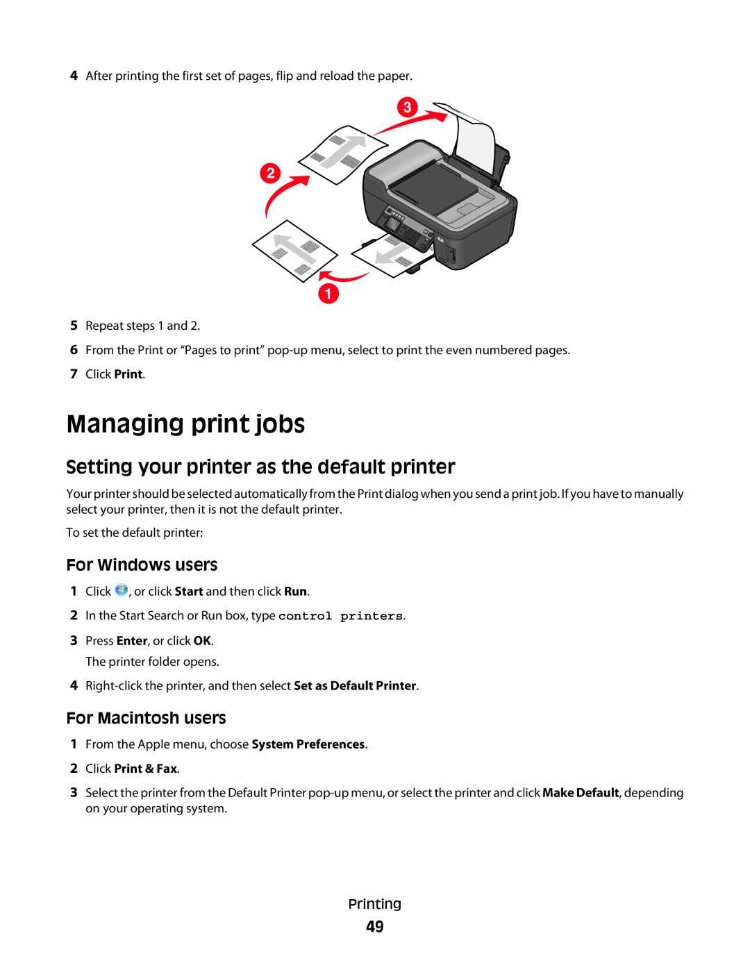 Lexmark Pro200, 4443, 90T6005, 2WE, 2W2 Managing print jobs, Setting your printer as the default printer, Click Print & Fax 