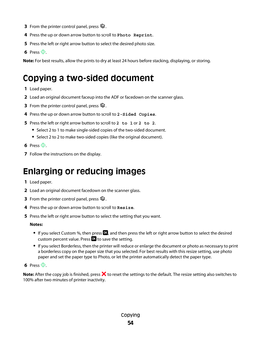 Lexmark Pro200, 4443, 90T6005, 2WE, 2W2 manual Copying a two-sided document, Enlarging or reducing images 