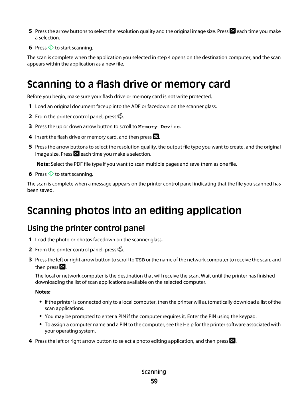 Lexmark Pro200, 4443, 90T6005, 2WE, 2W2 Scanning to a flash drive or memory card, Scanning photos into an editing application 