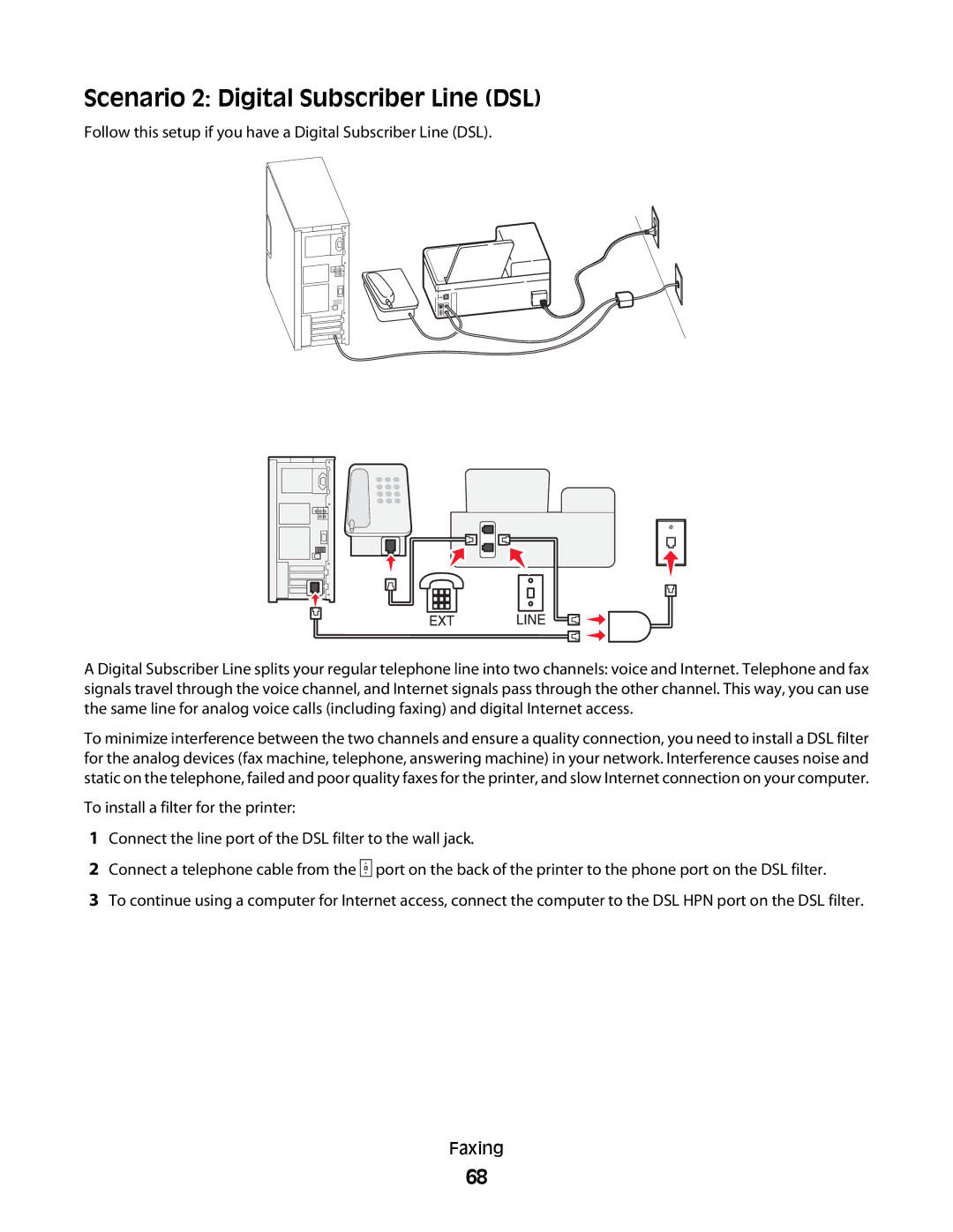 Lexmark 2W2, 4443, 90T6005, 2WE, Pro200 manual Scenario 2 Digital Subscriber Line DSL 