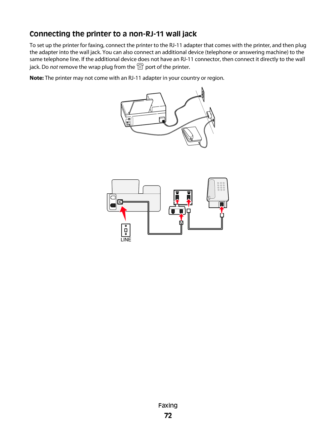 Lexmark 2WE, 4443, 90T6005, 2W2, Pro200 manual Connecting the printer to a non-RJ-11 wall jack 