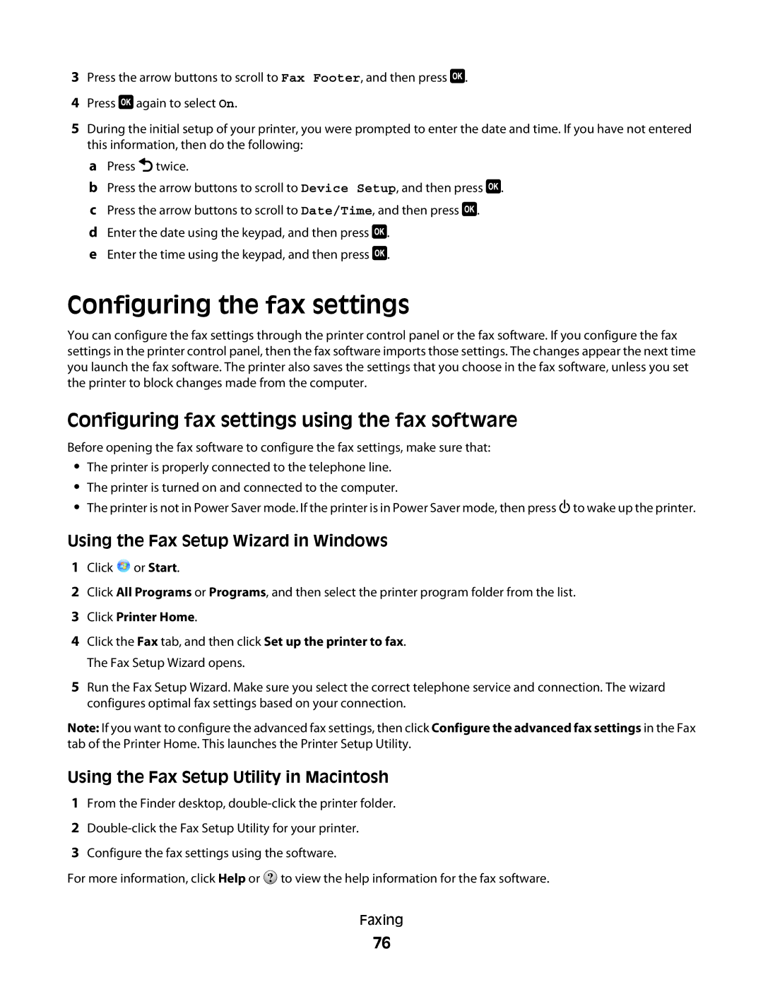 Lexmark 90T6005, 4443 Configuring the fax settings, Configuring fax settings using the fax software, Click Printer Home 