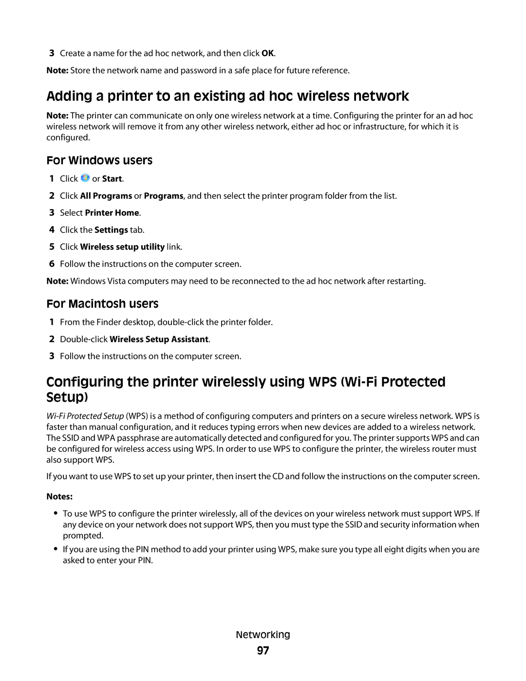 Lexmark 2WE, 4443, 90T6005, 2W2 Adding a printer to an existing ad hoc wireless network, Click Wireless setup utility link 