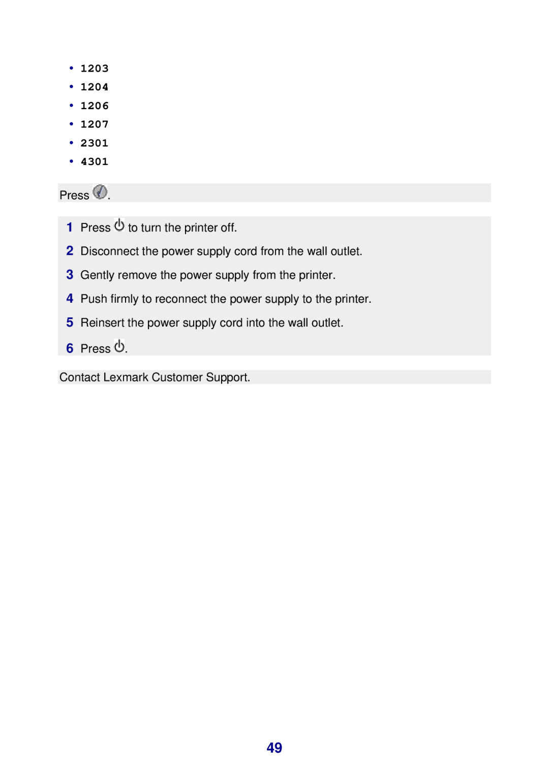 Lexmark 450 manual 1203 1204 1206 1207 2301 4301 