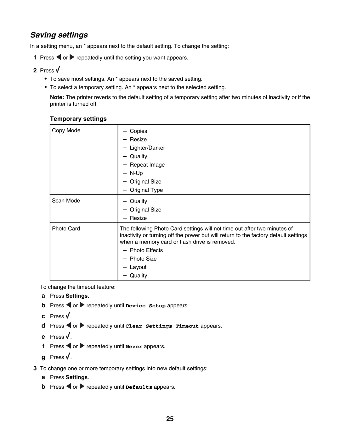 Lexmark 3500, 4500 manual Saving settings, Press Settings 