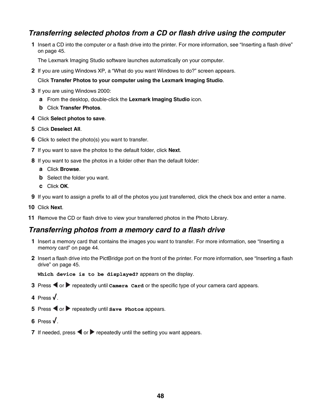 Lexmark 4500, 3500 manual Transferring photos from a memory card to a flash drive 