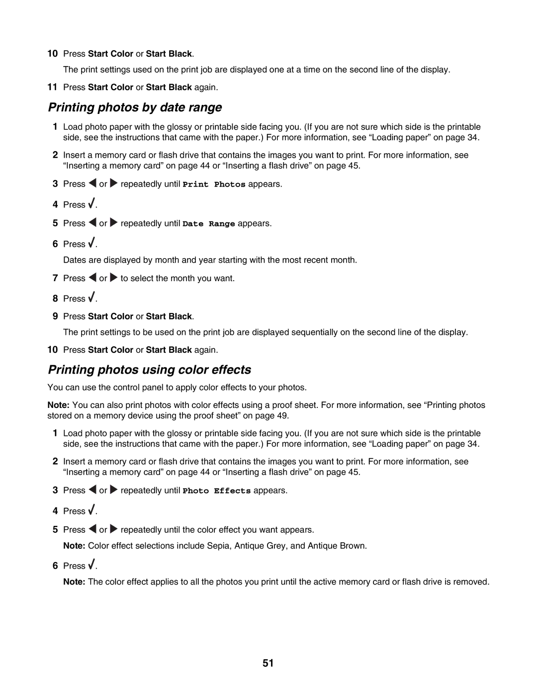 Lexmark 3500, 4500 manual Printing photos by date range, Printing photos using color effects 