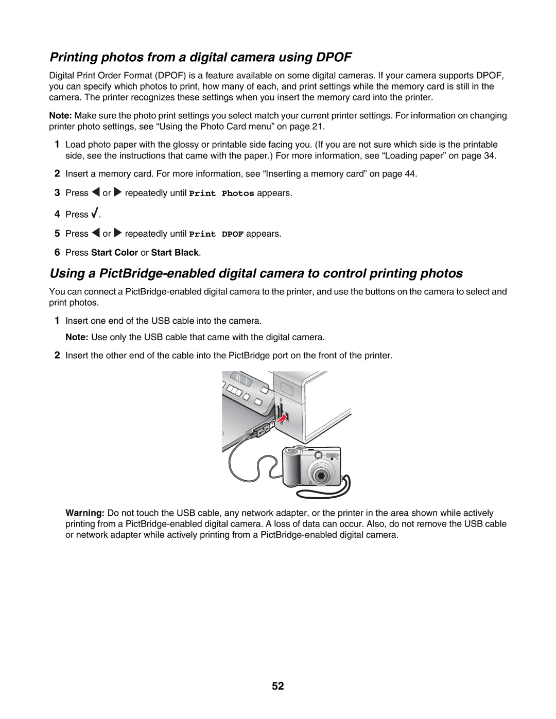 Lexmark 4500, 3500 manual Printing photos from a digital camera using Dpof 