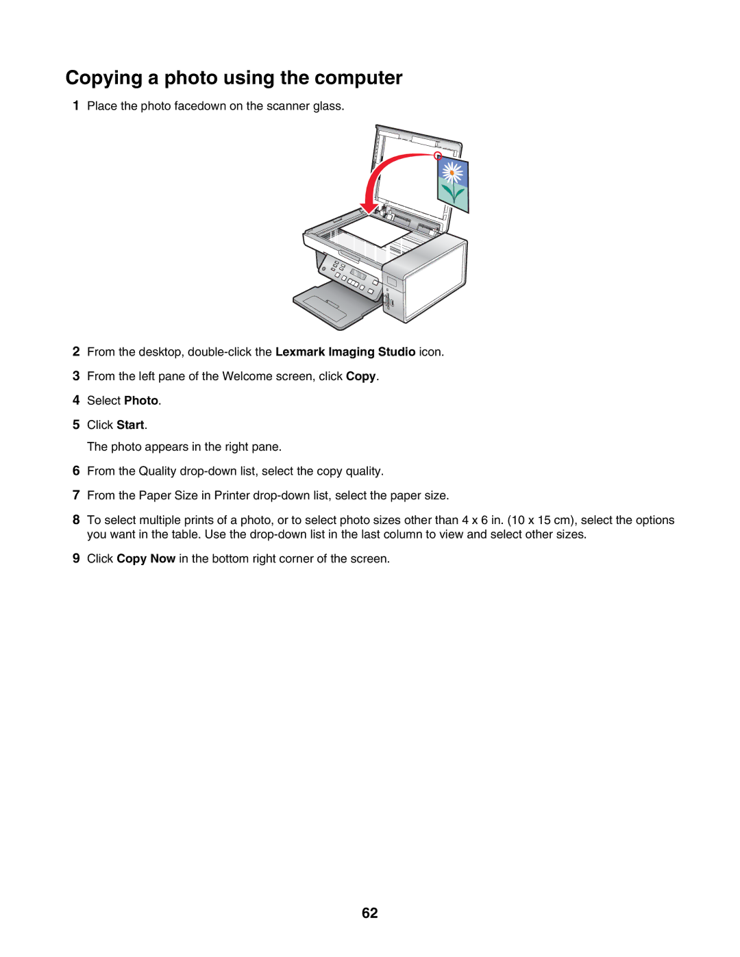 Lexmark 4500, 3500 manual Copying a photo using the computer 