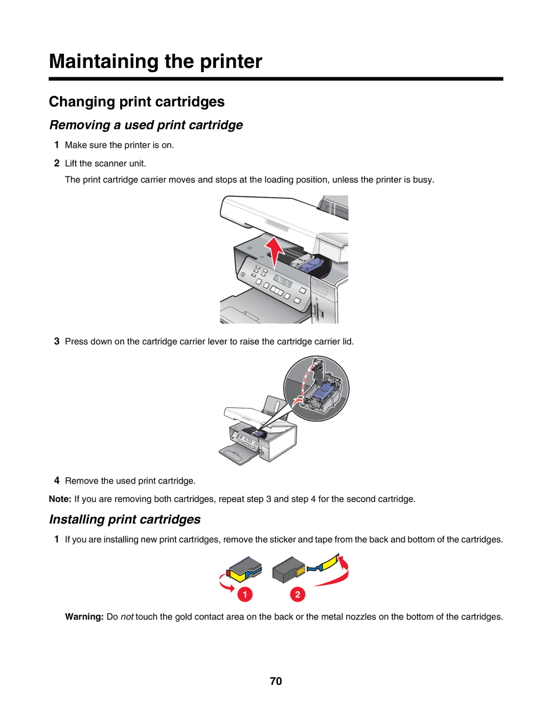 Lexmark 4500, 3500 manual Maintaining the printer, Changing print cartridges, Removing a used print cartridge 