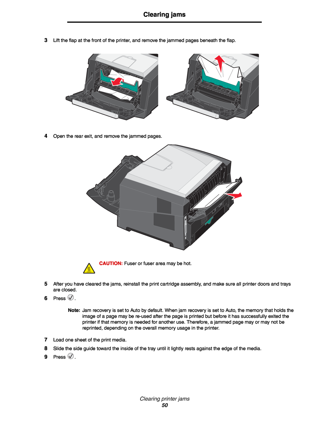 Lexmark 450dn manual Clearing jams, Clearing printer jams 