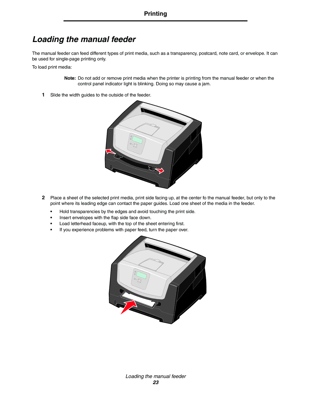 Lexmark 450dn Loading the manual feeder 