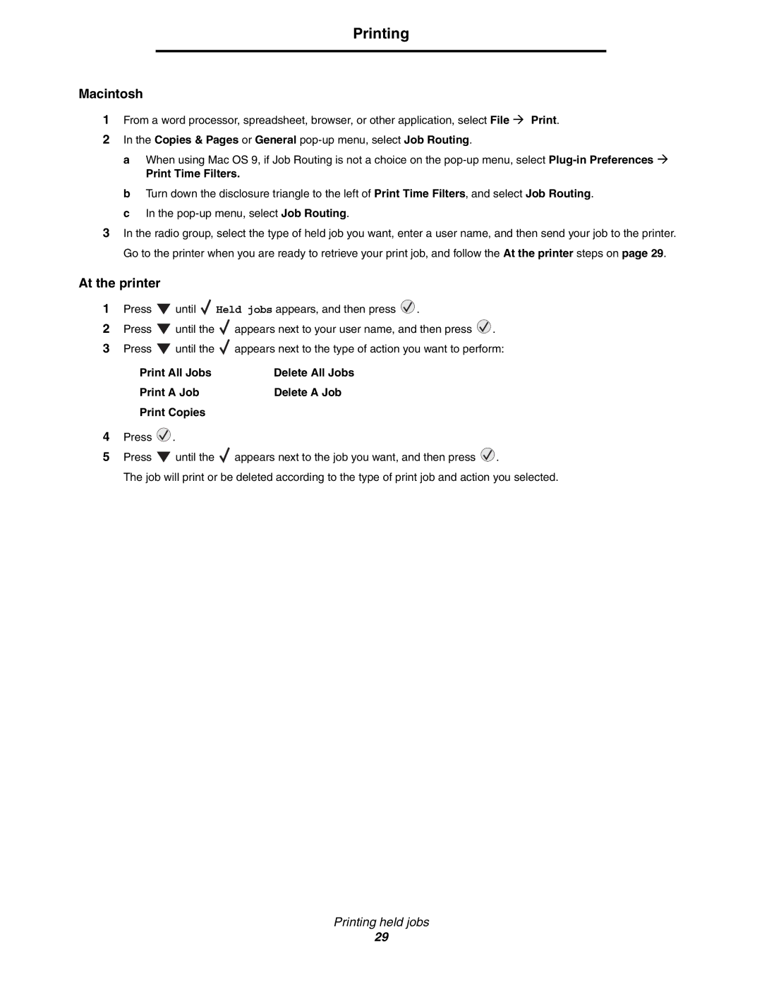 Lexmark 450dn manual Copies & Pages or General pop-up menu, select Job Routing, Print Time Filters 