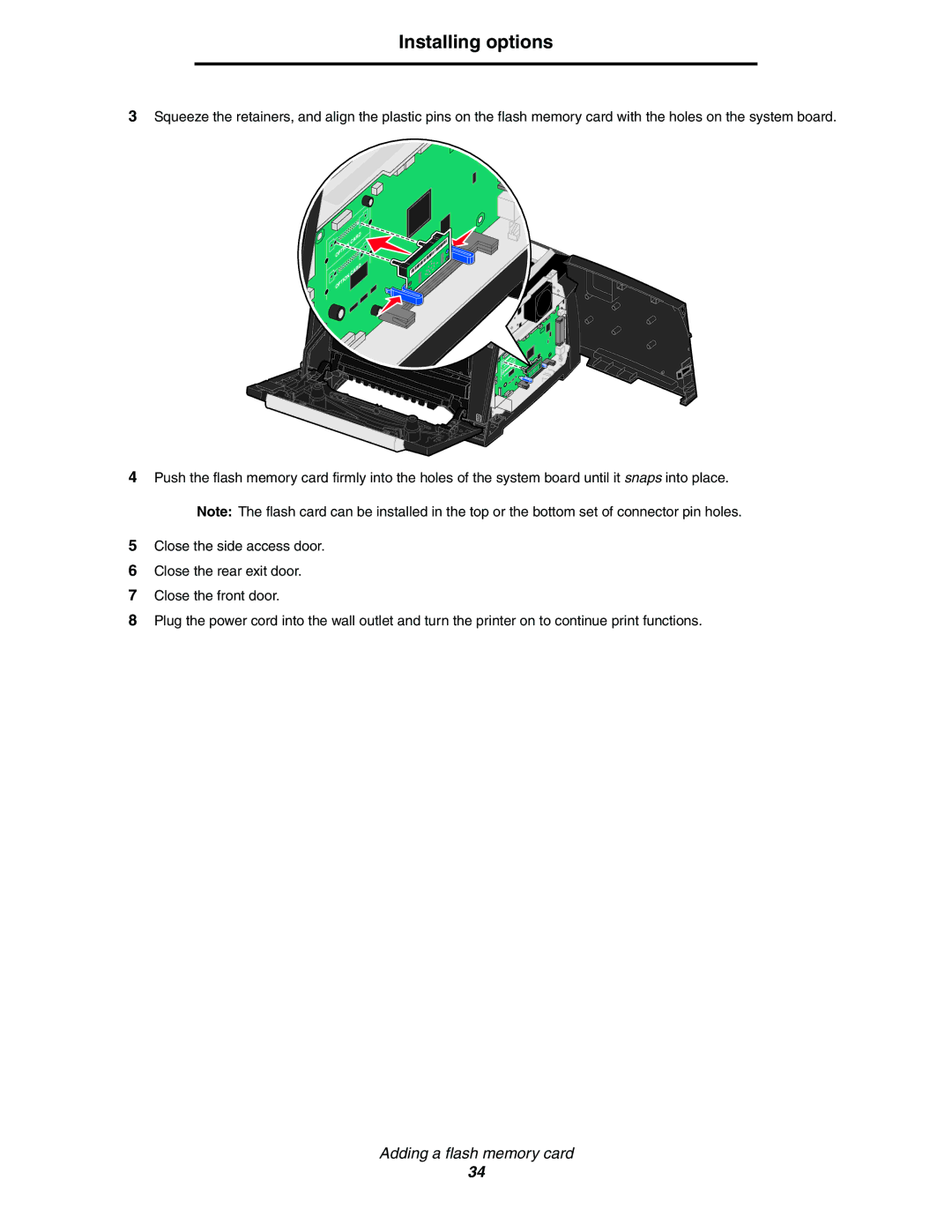 Lexmark 450dn manual Adding a flash memory card 