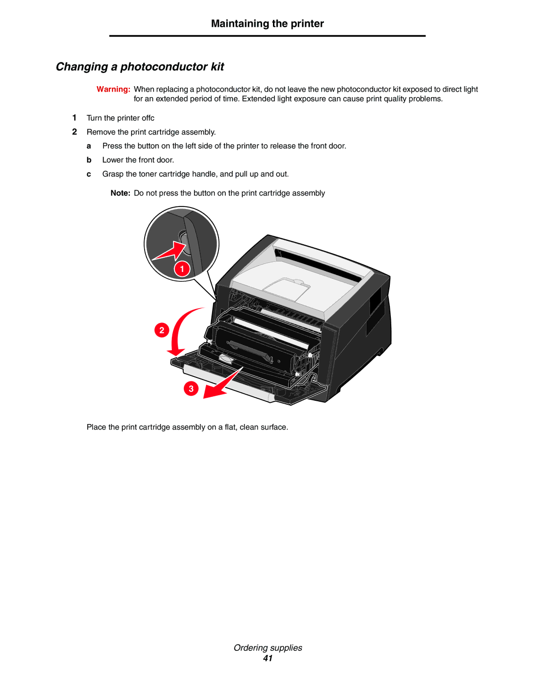 Lexmark 450dn manual Changing a photoconductor kit 