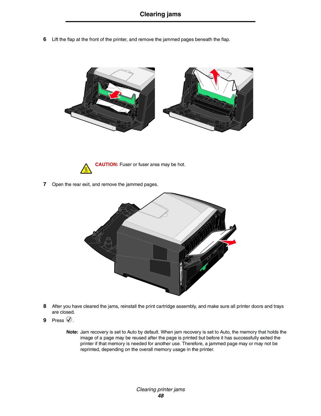 Lexmark 450dn manual Clearing jams 