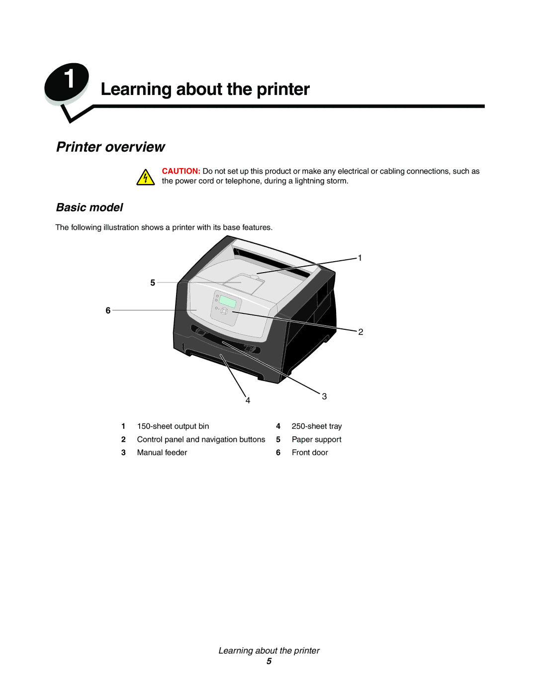 Lexmark 450dn manual Learning about the printer, Printer overview, Basic model 