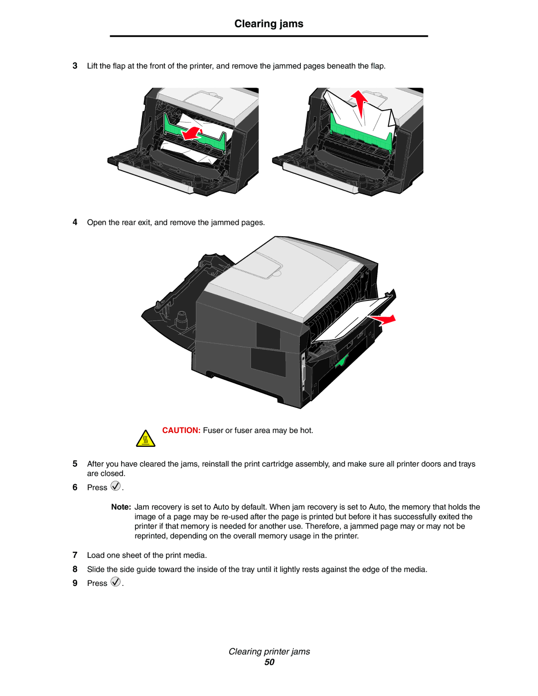 Lexmark 450dn manual Clearing jams 