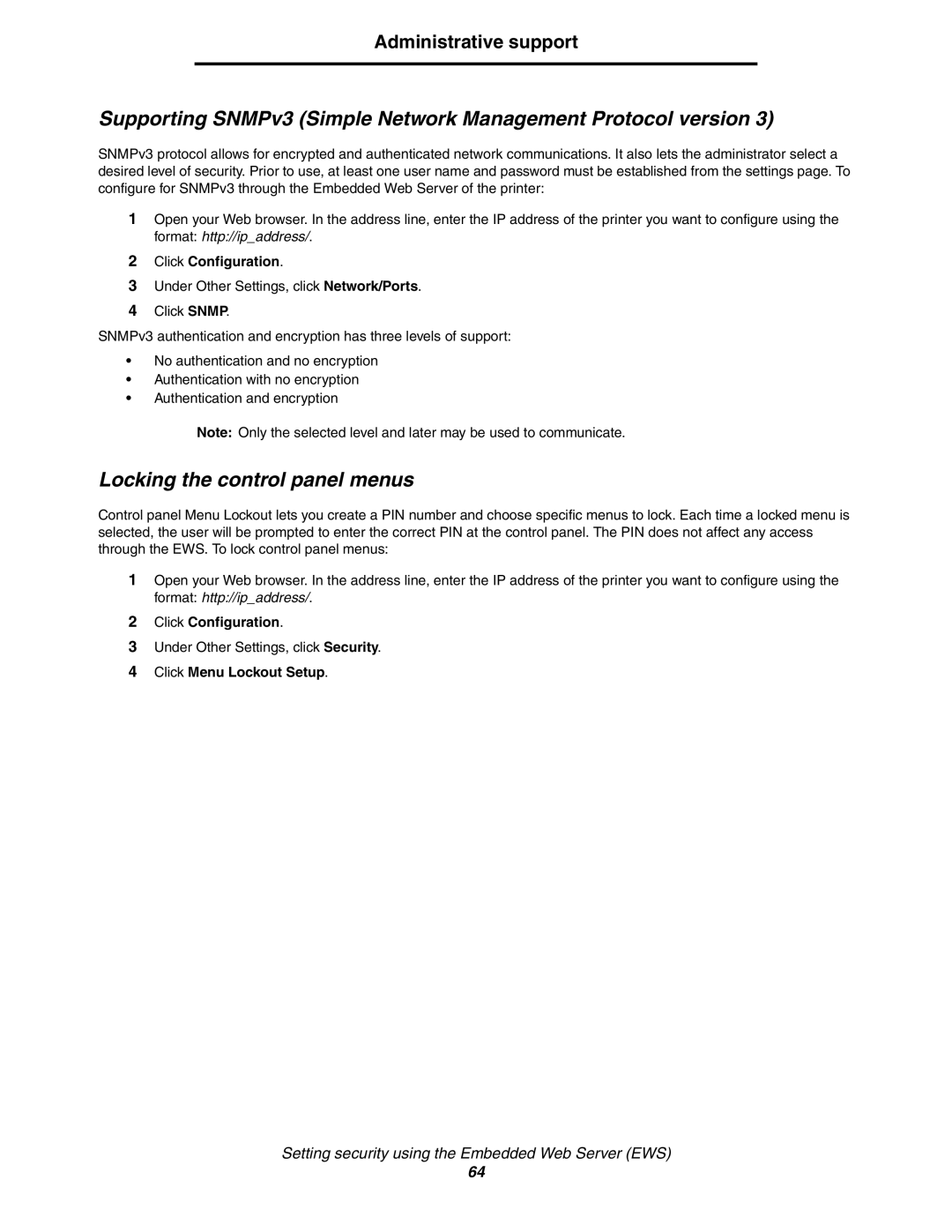 Lexmark 450dn manual Locking the control panel menus, Click Menu Lockout Setup 