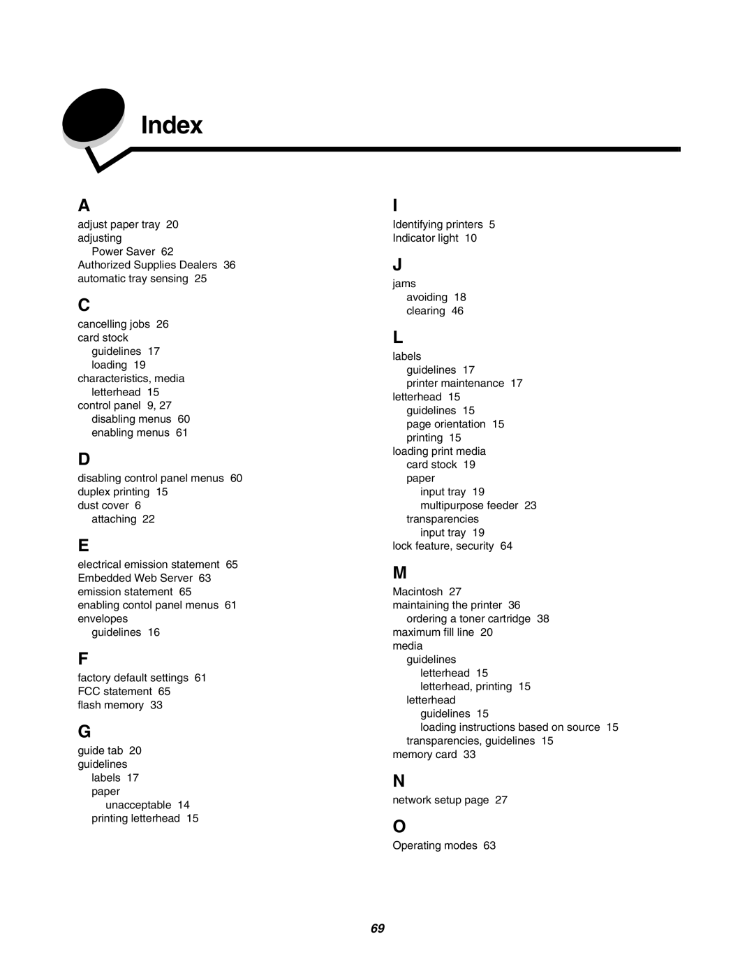 Lexmark 450dn manual Index 