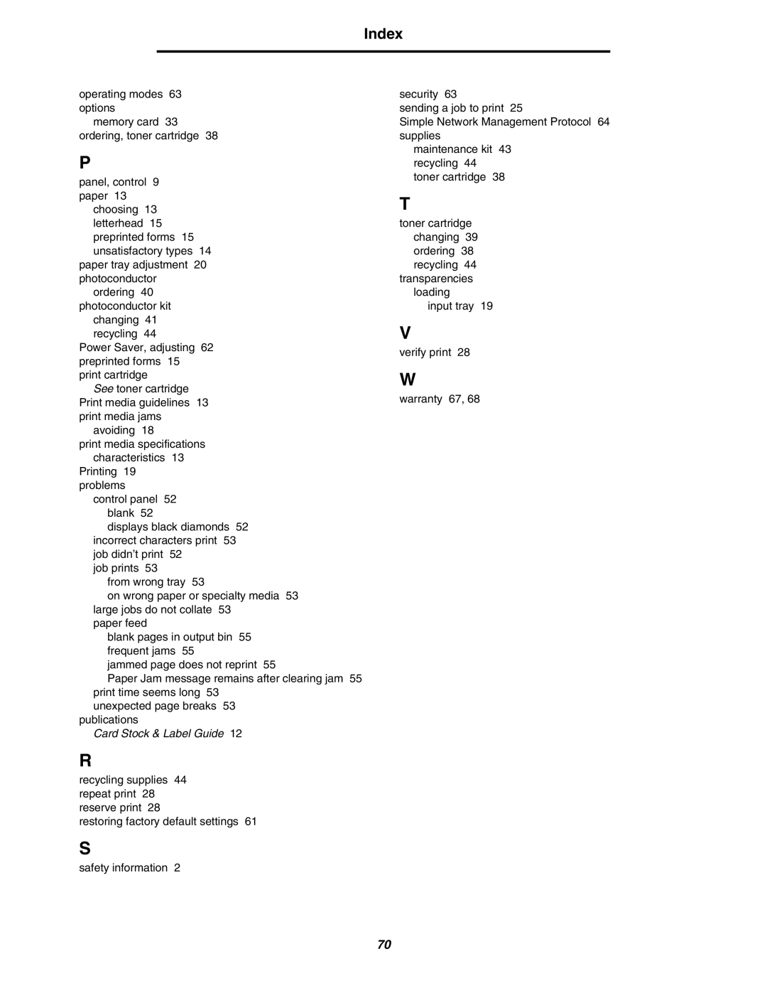 Lexmark 450dn manual Index, Card Stock & Label Guide 