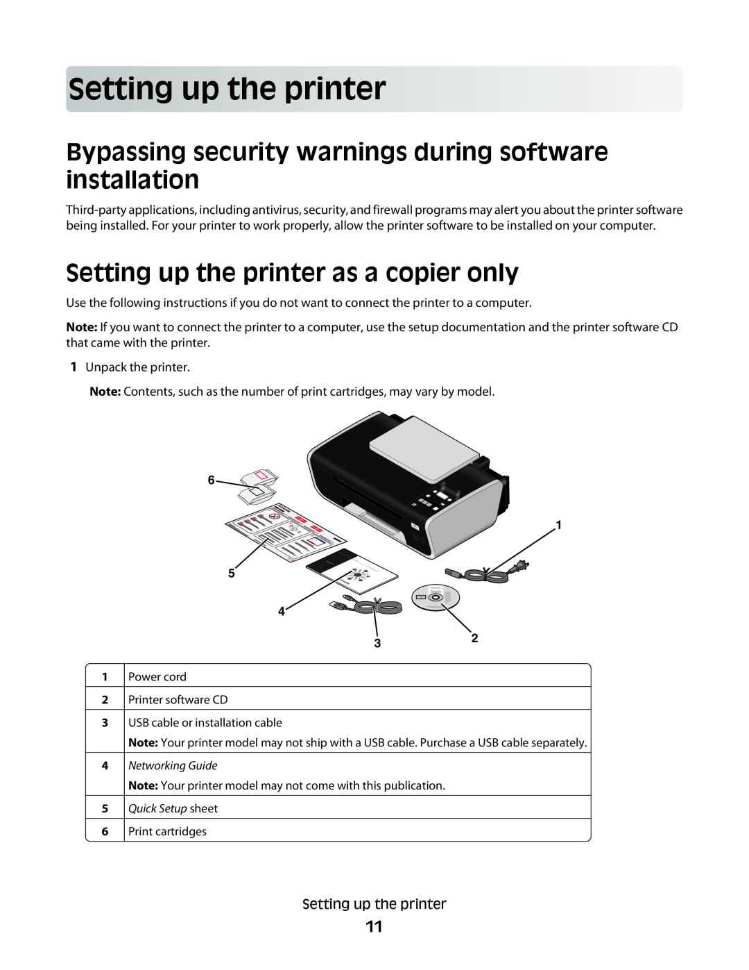 Lexmark 3600, 4600 manual Settingup theprinter, Bypassing security warnings during software installation 