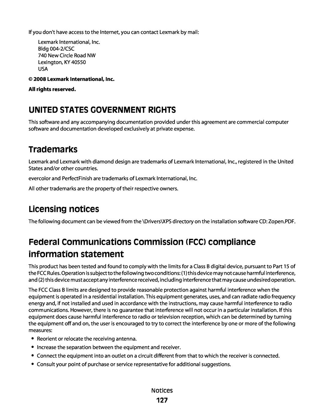Lexmark 3600, 4600 manual United States Government Rights, Trademarks, Licensing notices 