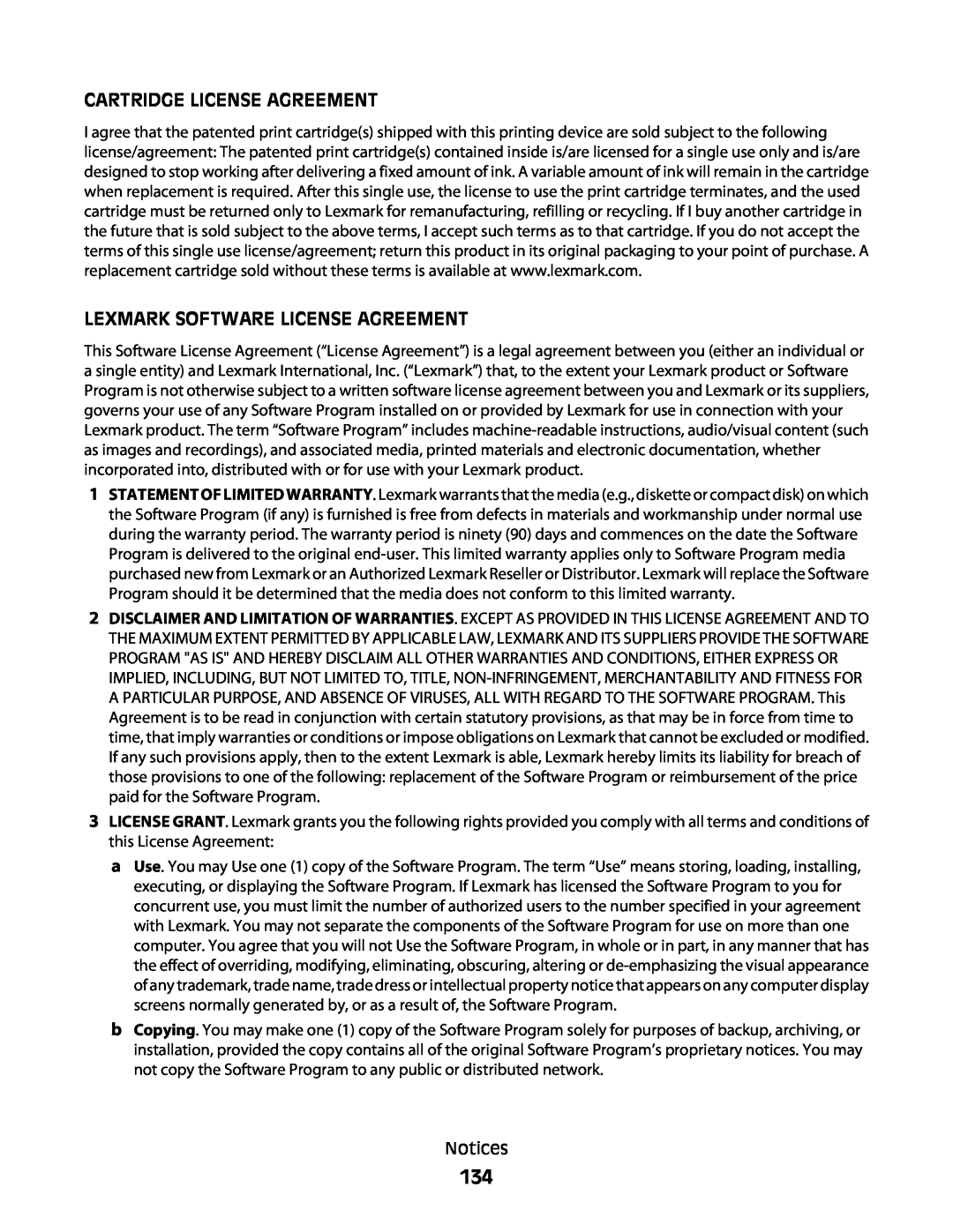 Lexmark 4600, 3600 manual Cartridge License Agreement, Lexmark Software License Agreement 