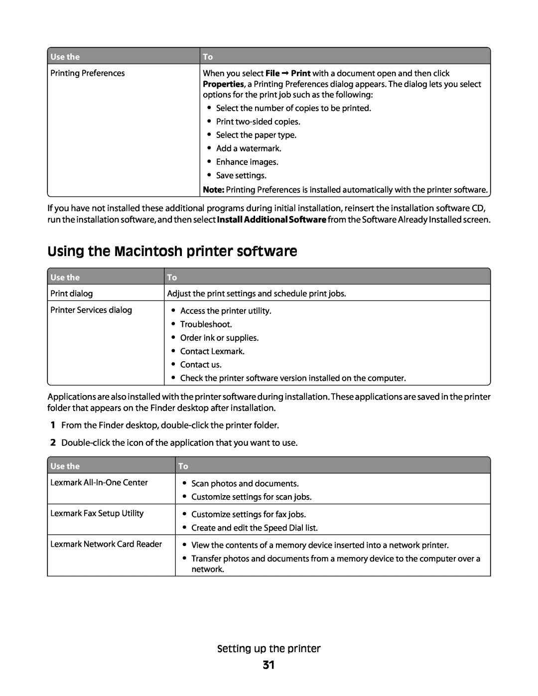 Lexmark 3600, 4600 manual Using the Macintosh printer software, Use the 