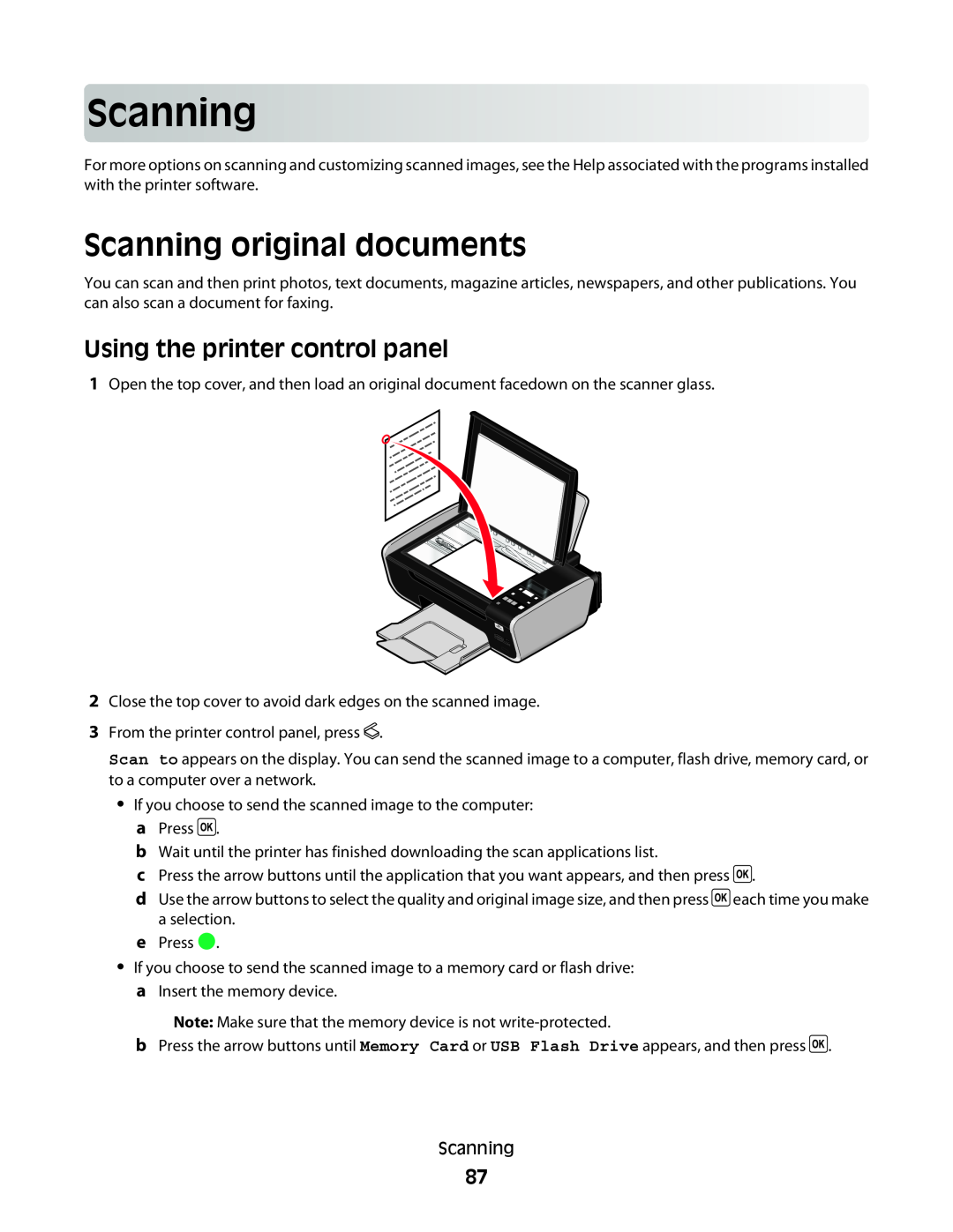 Lexmark 3600, 4600 manual Scanning original documents, Using the printer control panel 