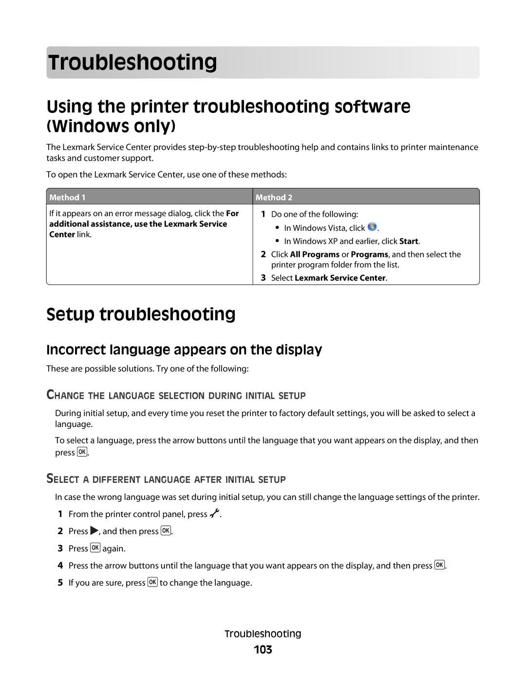 Lexmark 3600, 4600 Troublesho oting, Using the printer troubleshooting software Windows only, Setup troubleshooting, 103 