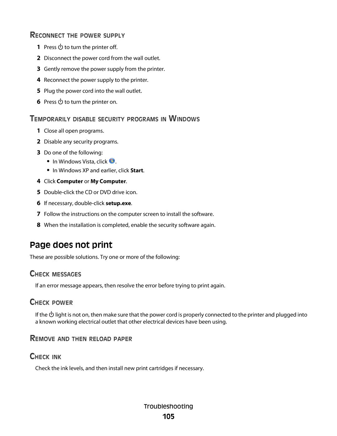 Lexmark 3600, 4600 manual Does not print, 105 