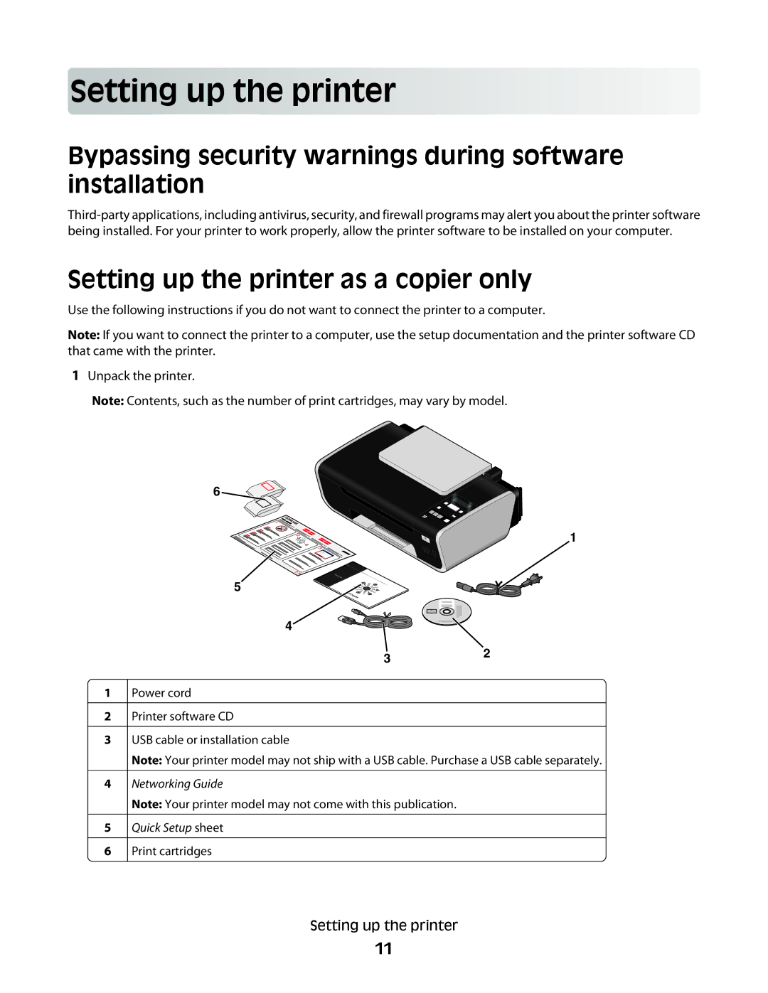 Lexmark 3600, 4600 manual Setting up the printe r, Bypassing security warnings during software installation 